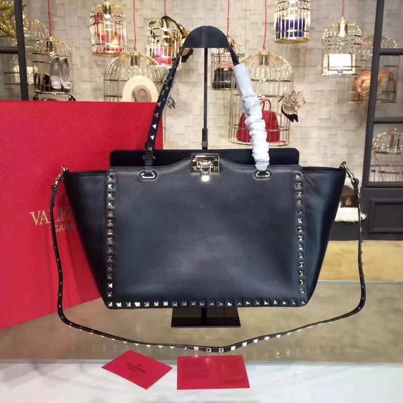 Valentino Shoulder Tote Bags VA0973 Full leather plain black gold buckle